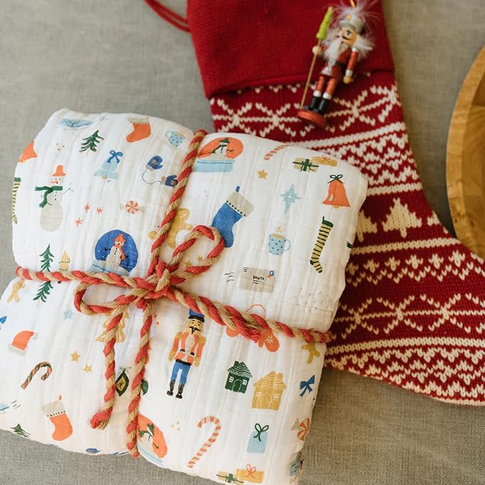 Little Unicorn Original Premium Cotton Quilt | Multi-Layered & Extra-Soft Muslin Fabric |for Babies & Toddlers (Christmas Time)