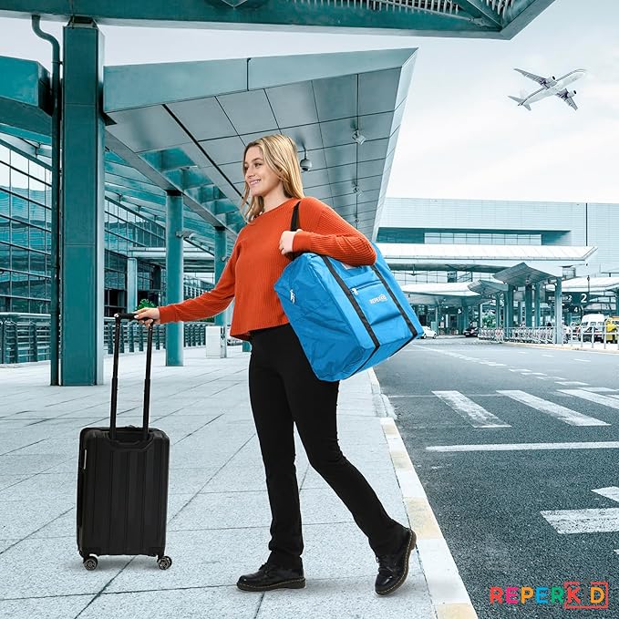 Reperkid Booster Seat Travel Bag for Airplane, Blue, 17" H x 16.5" W x 9.5" D, Compatible with Gb Pockit Stroller and Most Boosters– Premium Waterproof Cover, Hand Bag Design, Durable Zipper