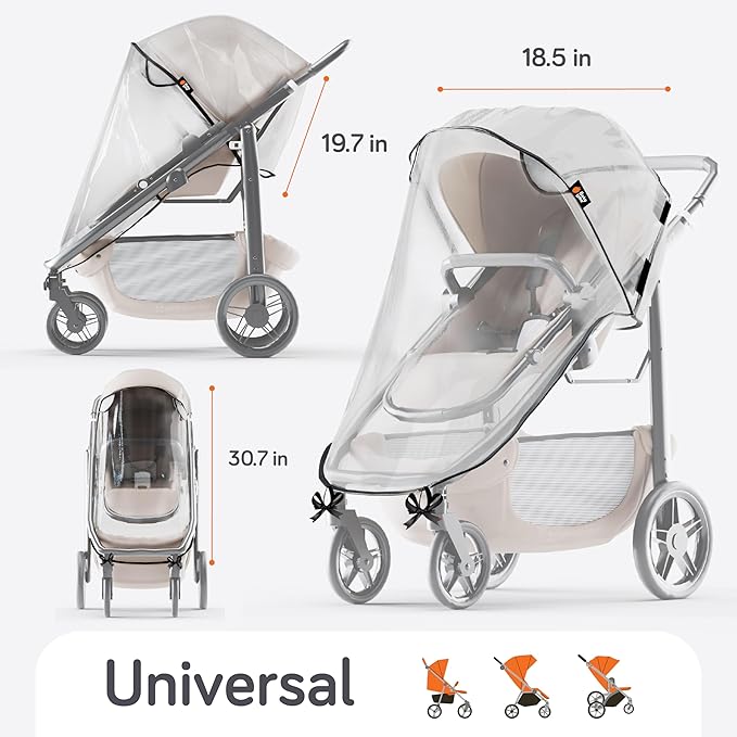 Baby Uma Universal Stroller Rain Cover - 100% Waterproof PEVA Stroller Cover for Rain, Snow & Wind Protection, Stroller Accessories (+ Travel Bag)