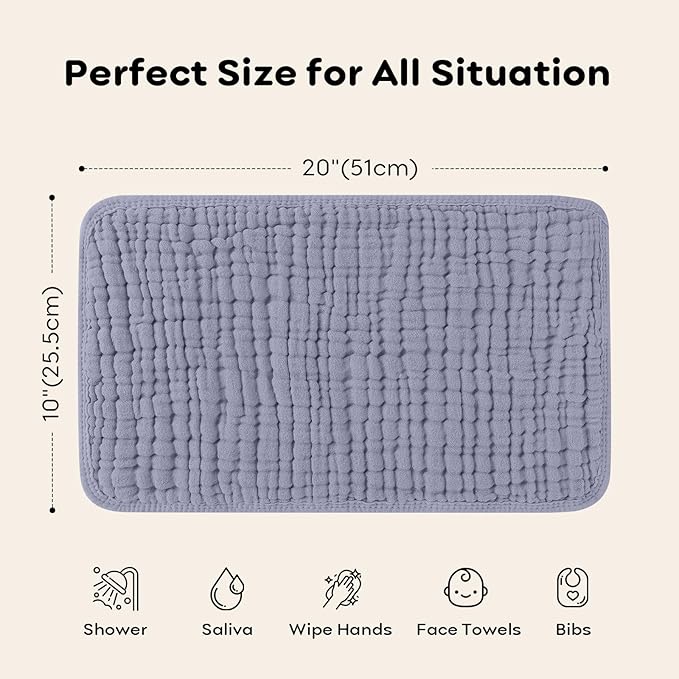 Looxii Muslin Burp Cloths 100% Cotton Muslin Cloths Large 20''x10'' Extra Soft and Absorbent 6 Pack Baby Burping Cloth for Boys and Girls White+Gray