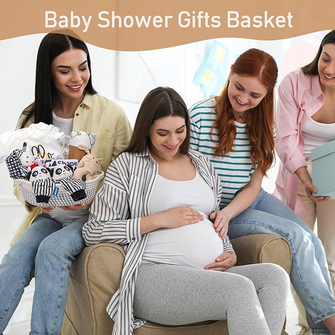 Baby Shower Gifts,Baby Girl Boy Gifts,Black & White High Contrast Baby Newborn Essentials Gift Basket with Swaddle Blanket Onesie Toys