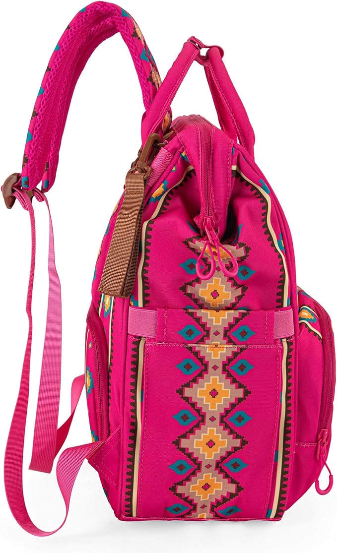 Wrangler Diaper Bag Backpack Aztec Travel Backpack Purses Western Multi-Function Baby Bags for Mom with Waterproof Insulated Pockets