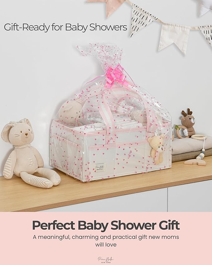 PeraBella XL Diaper Caddy Organizer With Handle, Baby Shower Gifts Basket Bag, Registry Search Must Haves Items, Newborn Girl Boy Nursery Storage Organizer, Baby Bag Essentials, Car Diaper Caddy Cart