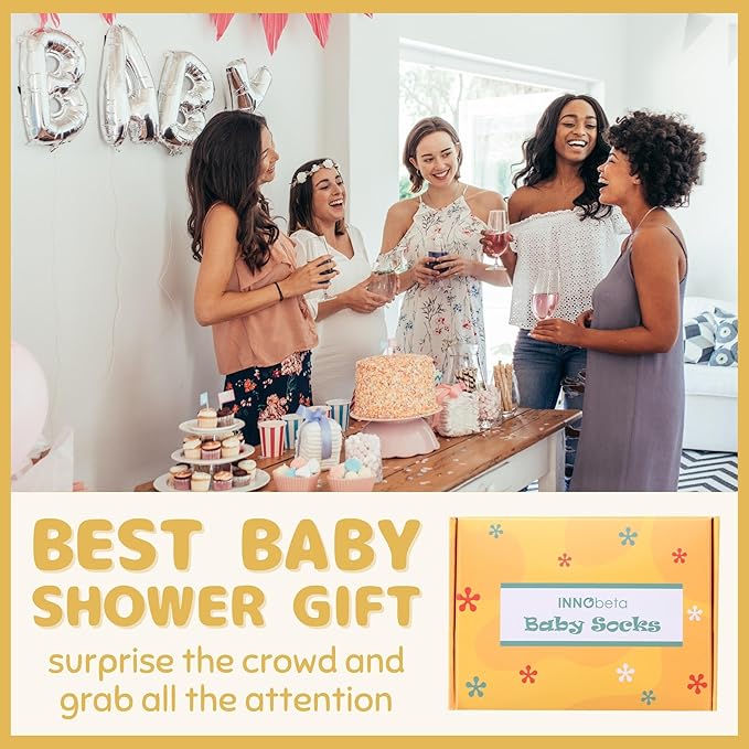 InnoBeta Baby Socks Set with Funny Quotes (4 Pairs) Newborn/Infant Socks for Baby Shower, Gender Reveal 3-12 Months