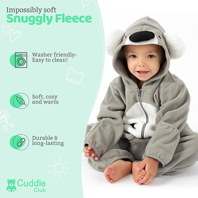 Cuddle Club Fleece Baby Bunting Bodysuit with Hood, Convertible Mittens & Booties, Car Seat Friendly, Soft & Warm, Easy Zip