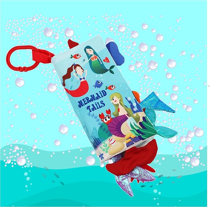 Fish Baby Books Toys 0-6-12-18 Months,Touch Feel Crinkle Cloth Books for Babies Infant Newborn 0-3 Months Baby Girl Boy Shower Gifts Toys,Soft Teething Stroller Toy,Easter Gift Items-Mermaid