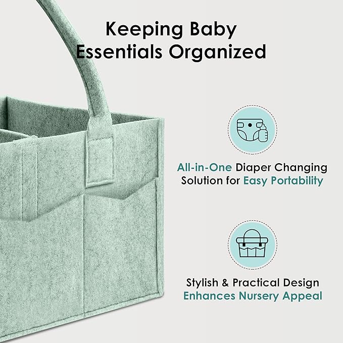 HIPHOP PANDA 2-Pack Diaper Caddy Organizer - Nursery Storage Bin & Car Organizer for Diapers, Wipes, and Baby Essentials - Dual-Color Solid Set (Grey/Green), Regular Size