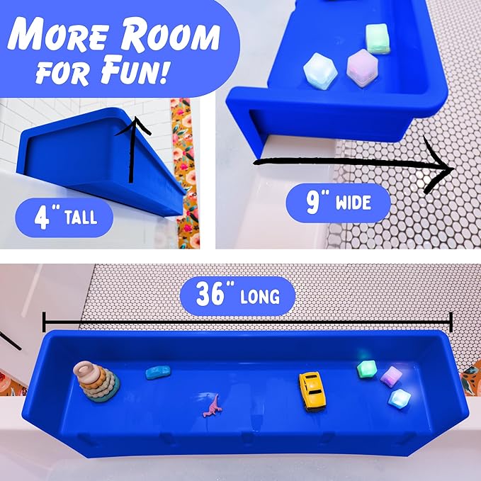 Tub Topper® Bathtub Splash Guard & Bath Shelf for Kids – Toddler Bath Tray, Bath Toys Storage & Ledge Organizer – Splash Guard for Bathtub with Suction Cups – Kids Bathroom Accessories (Blue)