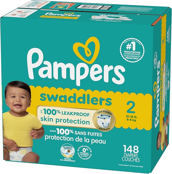 Pampers Baby Diapers - Swaddlers - Size 2, 148 Count, Ultra Absorbent Disposable Infant Diaper