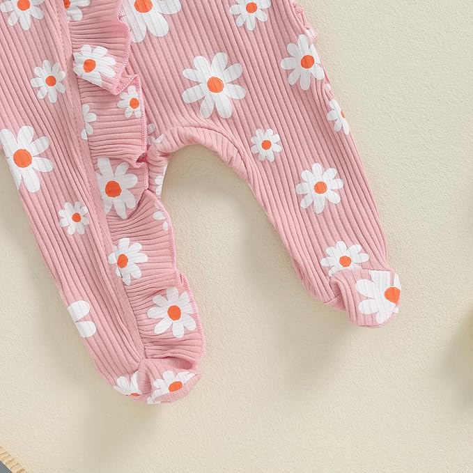 Newborn Girl Clothes Baby Girl Coming Home Outfit Zipper One-piece Outfits Ruffle Footie Bodysuit Jumpsuit Headband