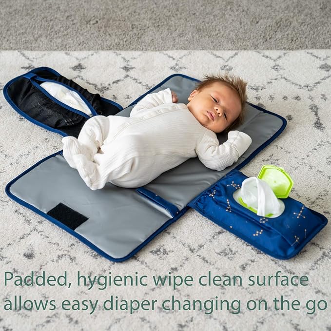 Baby Changing Pad by Lil Fox. Portable Changing Pad for Baby Diaper Bag or Changing Table Pad. One-Hand Diaper Change Pad. Baby Shower Gifts, Newborn Baby Essentials, Unisex Baby Stuff