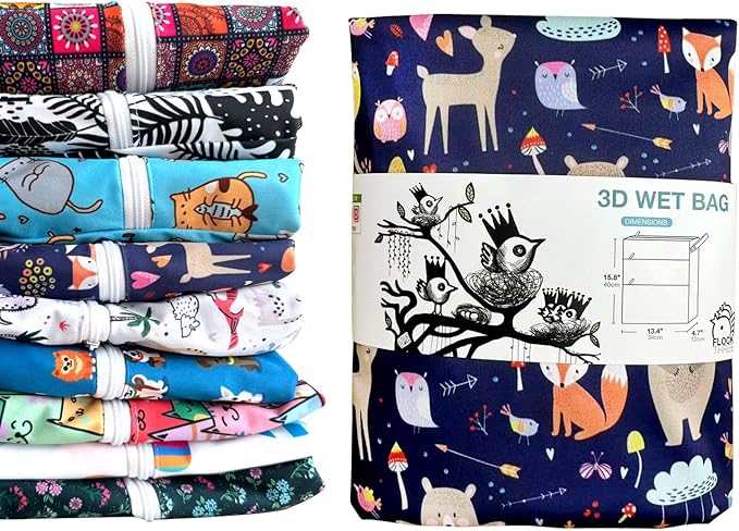 FLOCK THREE 3D Waterproof and Washable Wet Bag Luggage Organiser for Travel storage Stroller Daycare Baby Diapers Yoga Beach Pool Swimsuits Luggage Packing for Travel Accessories (Jungle Animals)