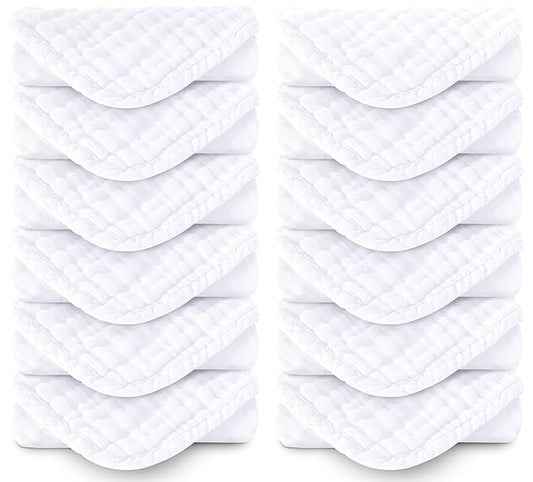 Muslin Burp Cloths 100% Cotton Large 20''x10'' Extra Soft and Absorbent Baby Wash Cloths Spit Up Rags - Baby Burping Cloth for Boys Girls Items(12 Pack White)
