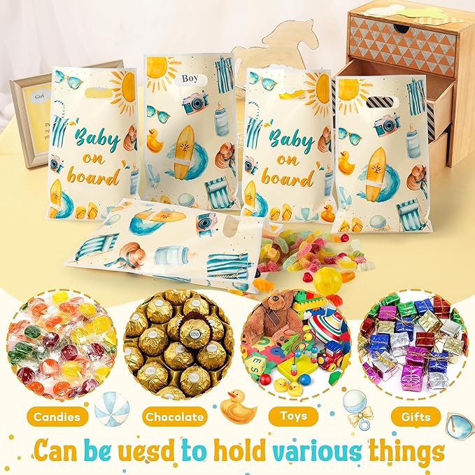 Baby on Board Baby Shower Party Favor Bags - 50Pcs Splish Splash Baby Bash Goody Candy Treat Gifts Bags Party Decorations for Kids Boys Girls Birthday Summer Events Supplies