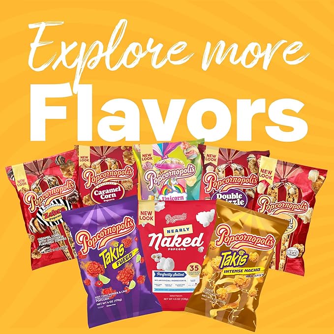 Popcornopolis Gourmet Popcorn Mini Cones Variety Pack – 10 Each of Zebra, Cheddar Cheese, Caramel & Kettle Corn Popcorn, Great for Gifting, Parties & Snacks, (40-Count Case)