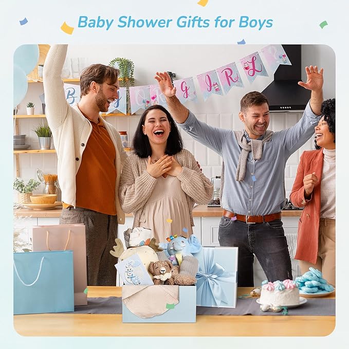 10PCS Baby Gift Sets, Baby Gift Basket for Boys Girls, Gender Neutral Gifts, Baby Bath Sets for New Baby, Rattle Swaddle Blanket Baby Gifts for Boys Girls
