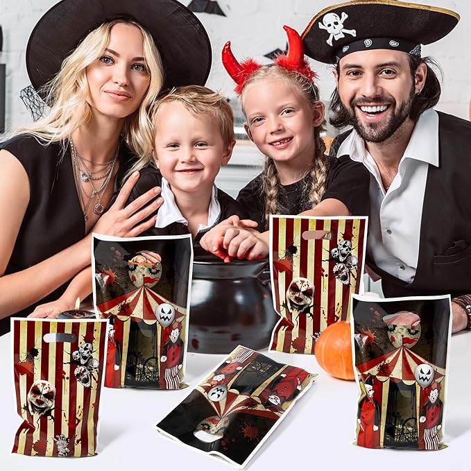Halloween Circus Party Favor Bags - 50Pcs Carnival Circus Goody Candy Treat Gifts Bags, Carnival Theme Party Decorations for Kids Girls Boys Halloween Carnival Theme Events Supplies