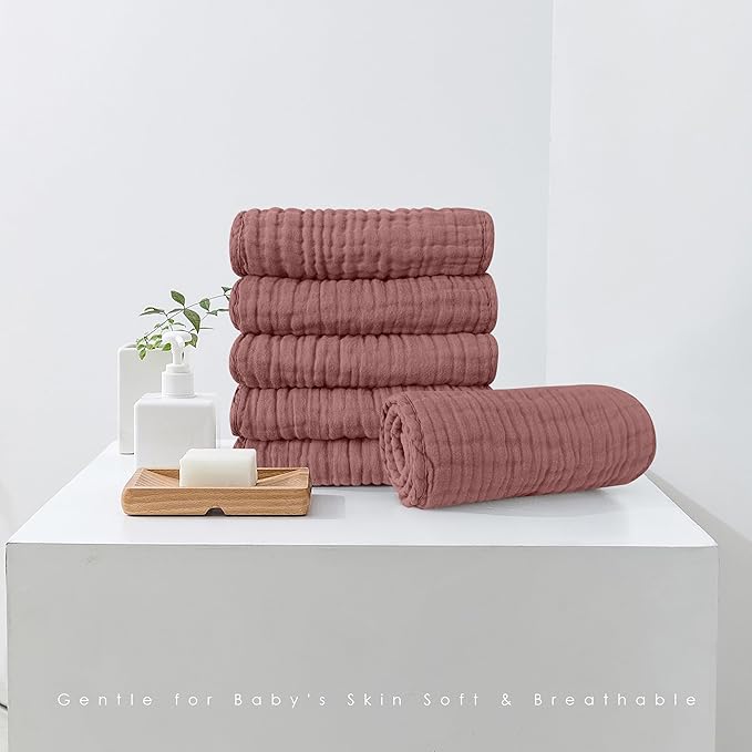 Muslin Burp Cloths 100% Cotton Large 20''x10'' Extra Soft and Absorbent Baby Wash Cloths Spit Up Rags - Baby Burping Cloth for Boys Girls Items(12 Pack Bean Paste)