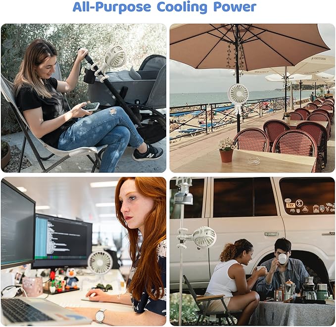 LAT Stroller Fan Flexible Tripod Clip On Fan,Portable Fan Car Seat Baby Fan with Flexible Tripod (White)