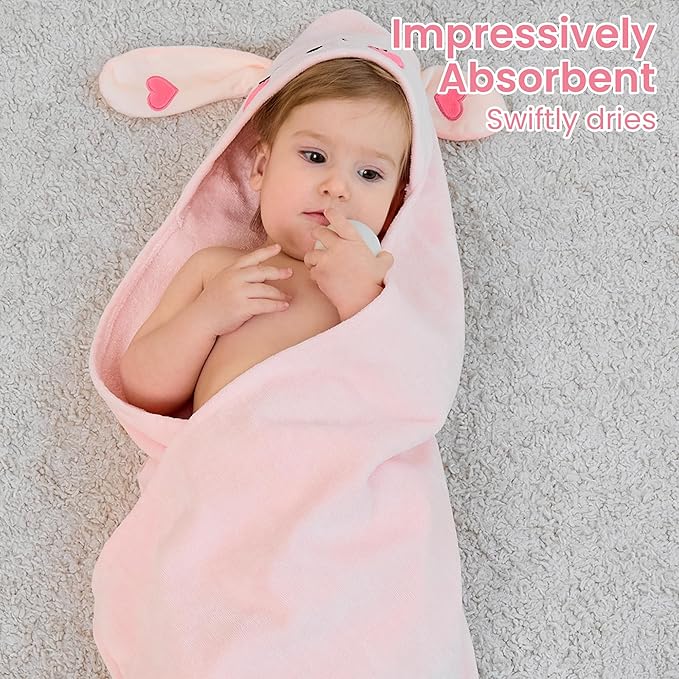 Mooreeke 2 Pack Toddler Towels - 100% Cotton Toddler Hooded Towels - Soft Baby Bath Towel with Hood for Newborn - Comfort Towel for Baby Girls and Boys - Animal Shaped (Dinosaur & Bunny)