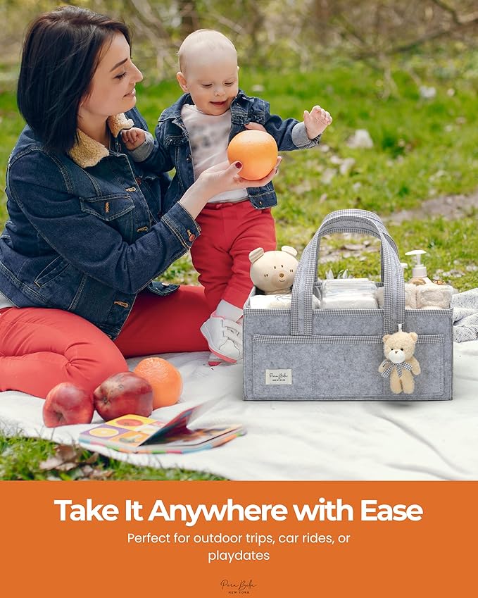 PeraBella Diaper Caddy Organizer with Handle, Baby Shower Gifts Basket Bag, Registry Search Must Haves Items, Nursery Storage Organizer for Newborn Girl Boy, Baby Bag Essentials, Car Diaper Caddy Cart