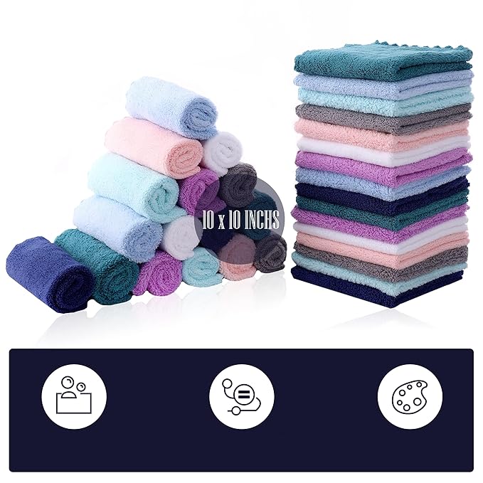 32 Pack Baby Washcloths - 10x10 Inch, Microfiber baby towel - Absorbent and Soft baby Wash Clothes for Newborns, Infants and Toddlers - Quick Dry baby boys and girls face towel - Multicolor