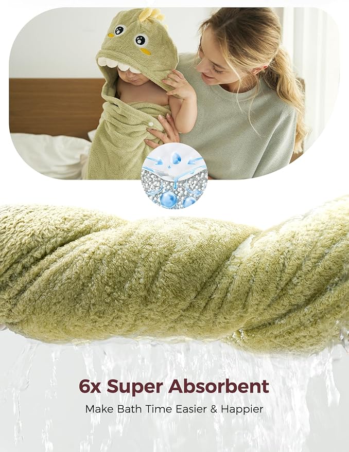Momcozy Baby Bath Towels with Hooded -Visualize Health Label -Soft & Absorbent Coral Fleece Towel for Comfort & Warm - Bath Essential or Shower Gift for Newborn, Infant,Toddler (Large, 28 x 55 Inch)