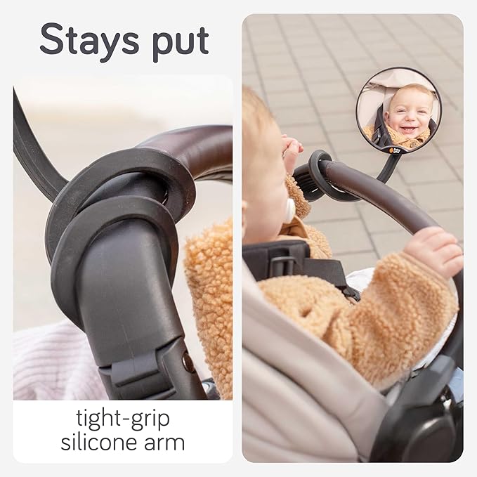 Baby Uma Stroller Mirror for Baby - 100% Shatterproof Clamp On Mirror, Universal with Tight-Grip Silicone Leg, Easy On 'n Off, Stroller Accessories (⌀ 3.8 in)