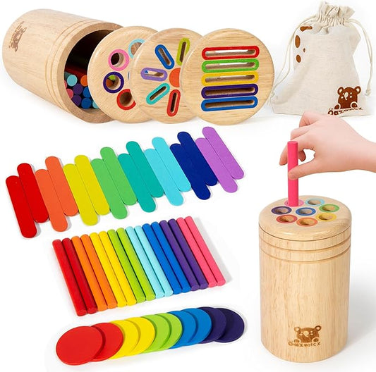 Wooden Sorting Toy for Toddlers 1-3 - Fine Motor Skills Toys,Baby Coin Bank & Color Matching Game - Sensory Educational Toy for Boys Girls TravelActivities(3in1)