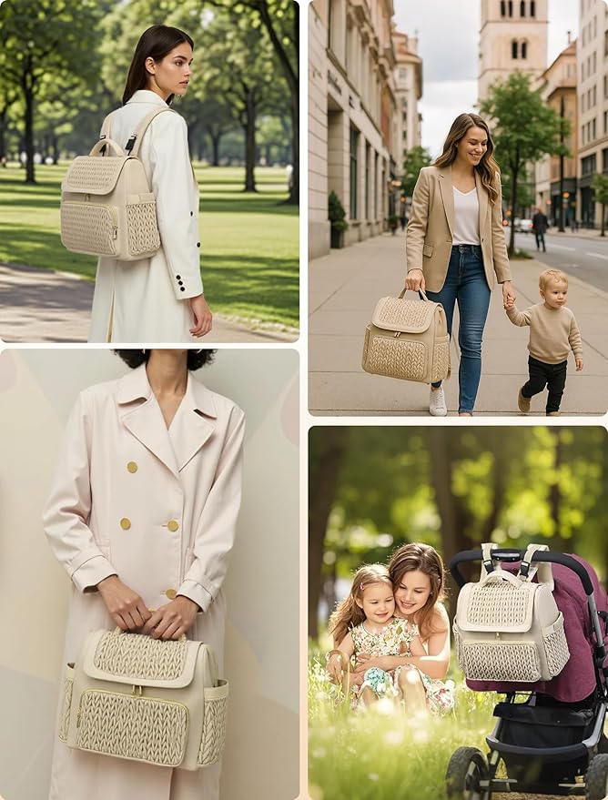 Diaper Bag Backpack, Baby Bag with Changing Pad, Travel Waterproof Diaper Bag Tote, Newborn Essentials Must Haves, Luxury baby shower gifts for boys & Girls, Brown Taupe