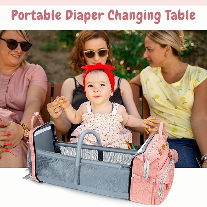JOYCE Diaper Bag, with Diaper Changing Station, Multi-functional Large-capacity Diaper Bag Backpack, Best Gift for Newborns, Travel Essentials Diaper Bag Backpack (Pink)
