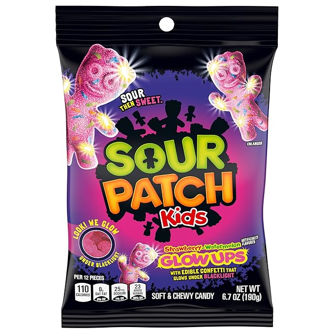 SOUR PATCH KIDS and SWEDISH FISH Mini Glow Ups Strawberry-Watermelon Soft & Chewy Candy Variety Pack, Bulk Candy, 4-6.7 oz Bags