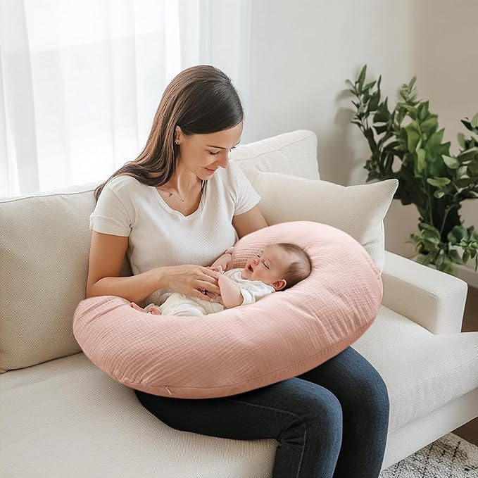 2-Pack Muslin Nursing Pillow Covers, Breathable 100% Cotton Breastfeeding Pillow Slipcovers for Standard Nursing Pillows, Soft Covers for Baby Girls and Boys with Zipper