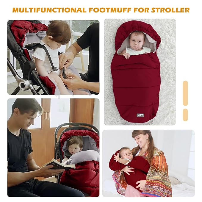 LAT Baby Warm Bunting Bag Universal,Stroller Sleeping Bag Cold Weather,Waterproof Toddler Footmuff(Detachable,Red)