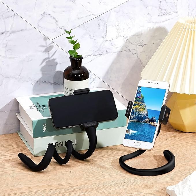 Amylove 2 Pcs Stroller Phone Holder Portable Cell Phone Holder Stand Universal Stroller Accessories for Parent Baby Toddler Cellphone Clamp with Non Slip Silicone Arm Grip(Black,Novel)