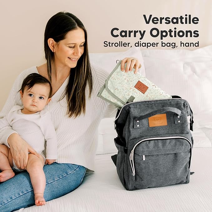 KeaBabies Portable Diaper Changing Pad - Large Waterproof Baby Changing Mat, Compact Travel Diaper Clutch, Functional Pockets Fit Newborn Essentials, Wipeable & Padded Baby Changer (Fox Vale)