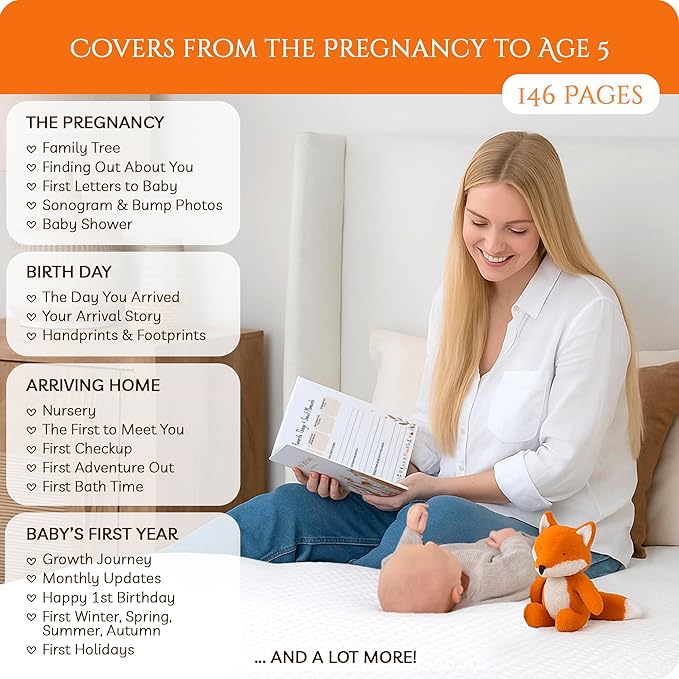 Baby Book Keepsake – 146 Page Baby Journal from Pregnancy to Age 5 | Baby Memory Scrapbook, Gift for Baby Shower, Gender Neutral Baby Book for Boys & Girls