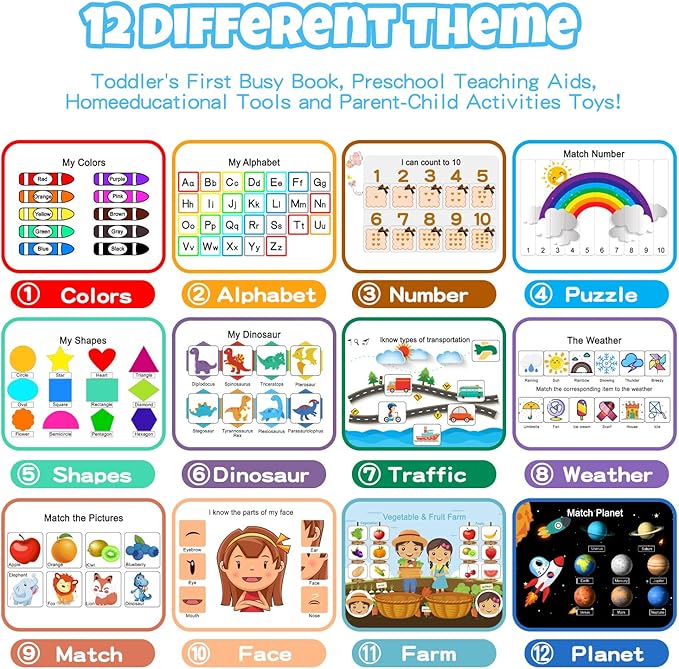 iHarPro Busy Book for Kids, Montessori Toys for Toddlers, Autism Sensory Educational Toys, Toddler Preschool Learning Activity Binder and Early Books - for Boys & Girls Develops Fine Motor Skills