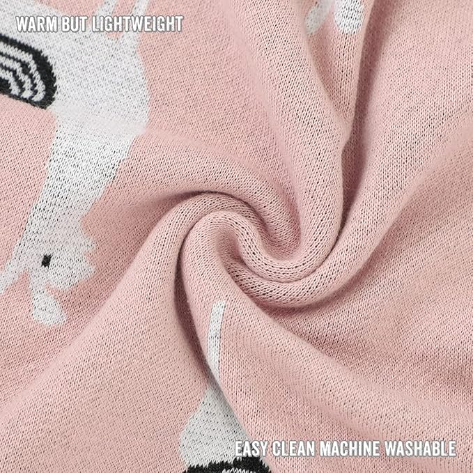 Knit Swaddling Baby Blanket - 100% Fine Loomed Cotton Cozy Receiving Cuddle Stroller Crib Swaddling Stroller Swaddle Quilt Blanket for Newborns Infants Toddler Boys and Girls (Llama - Pink)
