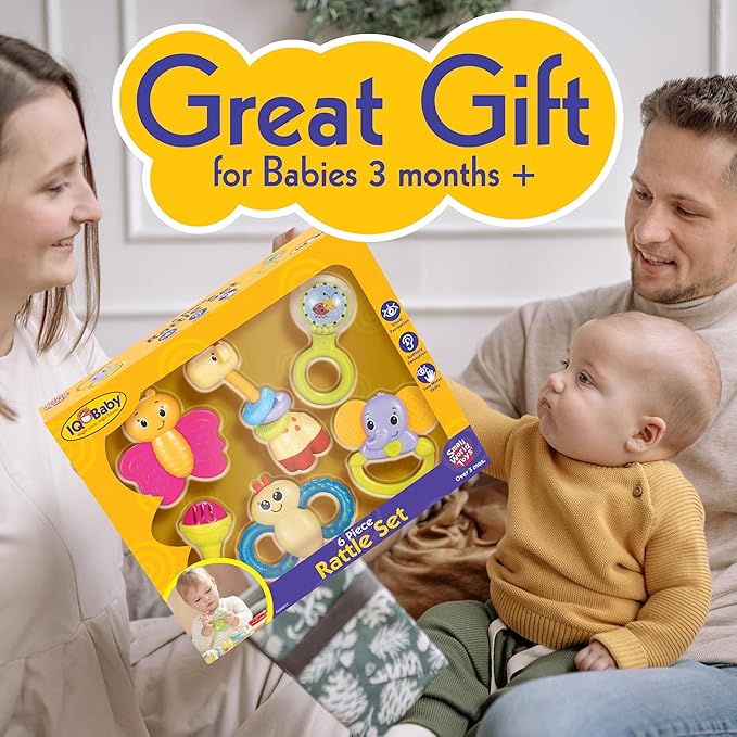 Small World Toys Baby Rattle, 6 Pcs Colorful Infant Rattle Set, Multi-Sensory Newborn Toys, Learning Rattle Toys for Infants 3-6 Months, 6-12 and Up, Montessori Toys for Babies Boy Girl Gift Set