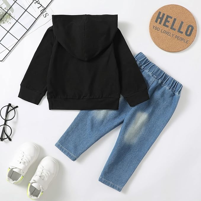 NZRVAWS Baby Boy Clothes Toddler Boy Outfit 2 3 4T 6 12 18 24 Month Fall Winter Hoodie Ripped Jeans Clothing