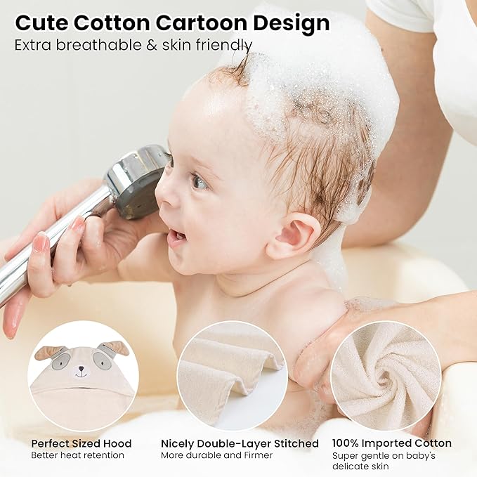 Mooreeke 2 Pack Baby Towels - 100% Cotton Baby Hooded Towels - Soft Baby Bath Towels with Hood for Newborn - Comfort Towels for Baby Girls and Boys - Animal Shaped Design (Puppy & Elephant)