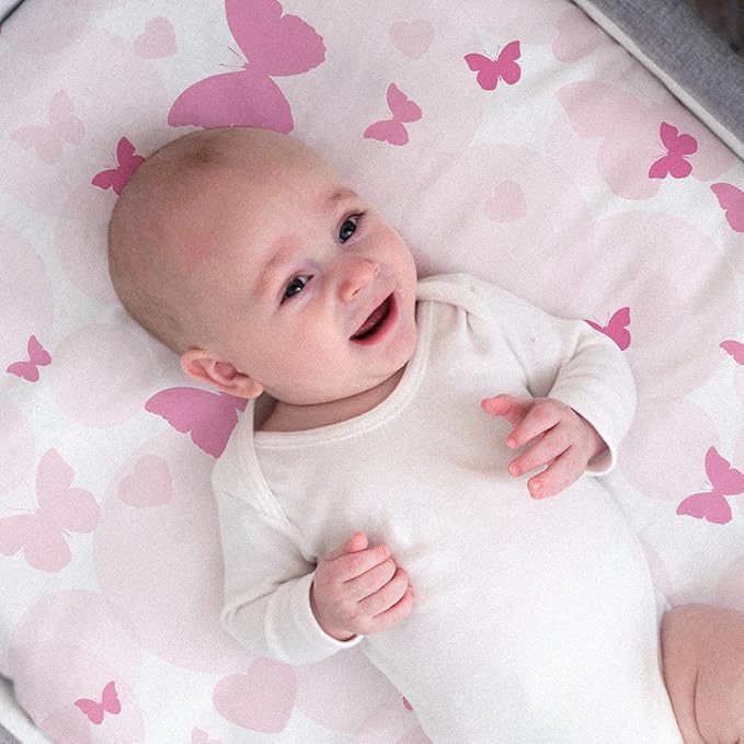 Gllquen Baby Bassinet Sheets 4 Pack, Breathable Cozy Fitted Mattress Sheet, Elastic Travel Crib Fashionable Floral Pattern, Standard Cradle Safe Sheets for Baby Boys Girls 32"x16" (Butterfly)