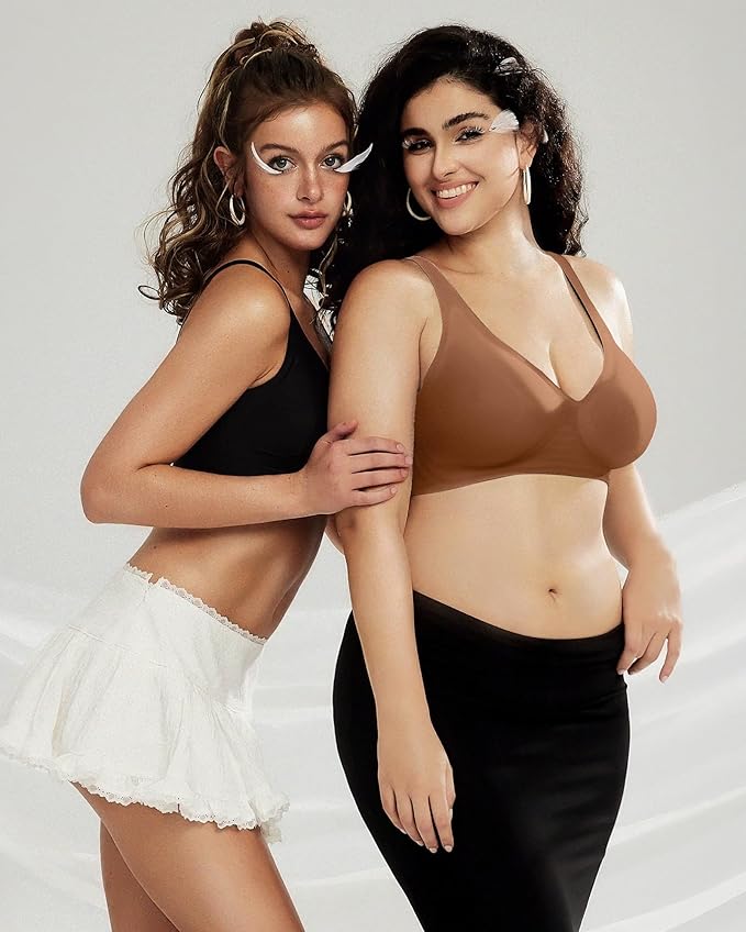 OEAK Womens Deep V Bras Wireless Comfortable Bra Supportive No Underwire Bras Tshirt Push Up Bralettes Plunge Seamless Bra