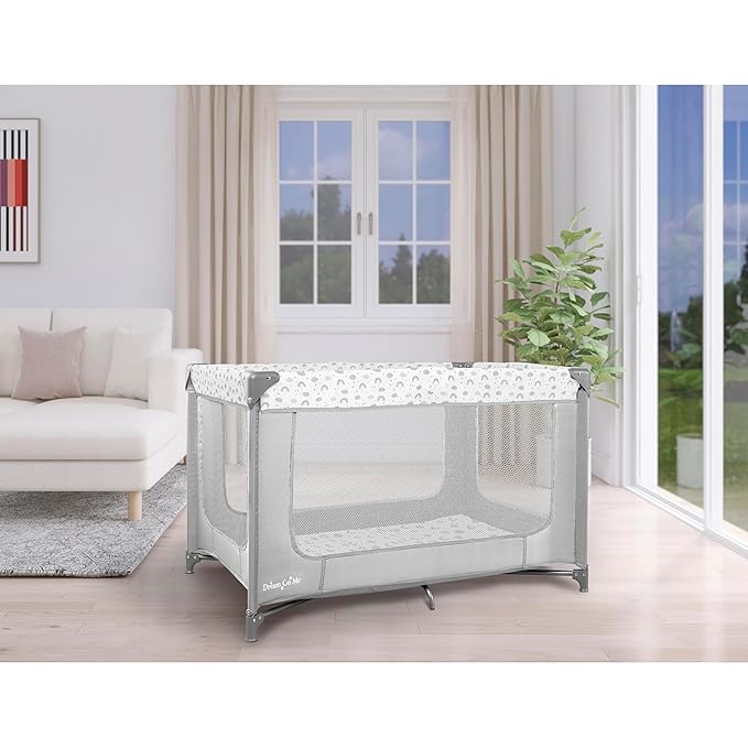Dream On Me Zodiak Portable Playard in Cool Gray, Lightweight, Packable and Easy Setup Baby Playard, Breathable Mesh Sides and Soft Fabric - Comes with a Removable Padded Mat