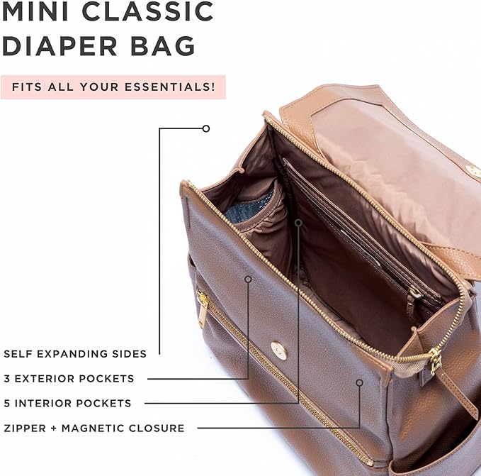 Freshly Picked Mini Classic Diaper Bag Backpack, Vegan Leather Baby Diaper Bag, Backpack Diaper Bag for Women (Fig)