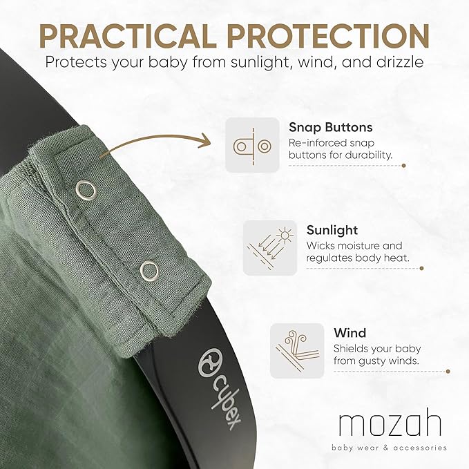 MOZAH Baby Car Seat Cover - Roman Green - 100% Organic Muslin - Soft, Breathable and Lightweight, Baby Infant Car Seat Essentials