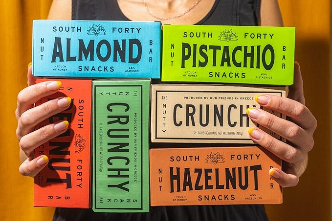 South 40 Snacks Almond Bar, Extra Crunchy Nut Snack Bar, Simple Ingredients, Honey and Sugar, Delicious Healthy Whole Almonds Nut Clusters, Individually Wrapped, 6g Protein (40g Bar, Pack of 12)