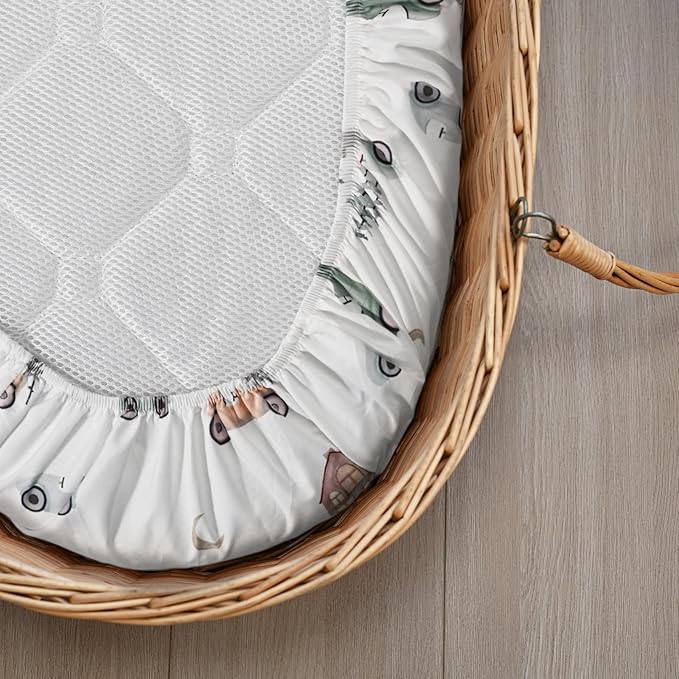 Gllquen Baby Bassinet Sheets 4 Pack, Breathable Cozy Fitted Mattress Sheet, Elastic Travel Crib Fashionable Pattern, Standard Cradle Safe Sheets for Baby Boys Girls 32"x16" (Car)