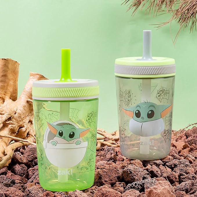 Zak Designs Star Wars The Mandalorian Kelso Toddler Cups For Travel or At Home, 15oz 2-Pack Durable Plastic Sippy Cups With Leak-Proof Design is Perfect For Kids (Baby Yoda, Grogu)